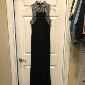 Black and Silver Long Formal Prom Dress